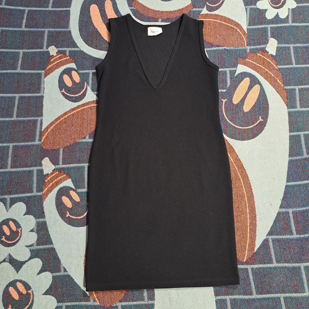 🌈VINTAGE RIBBED V-NECK SHEATH DRESS-12